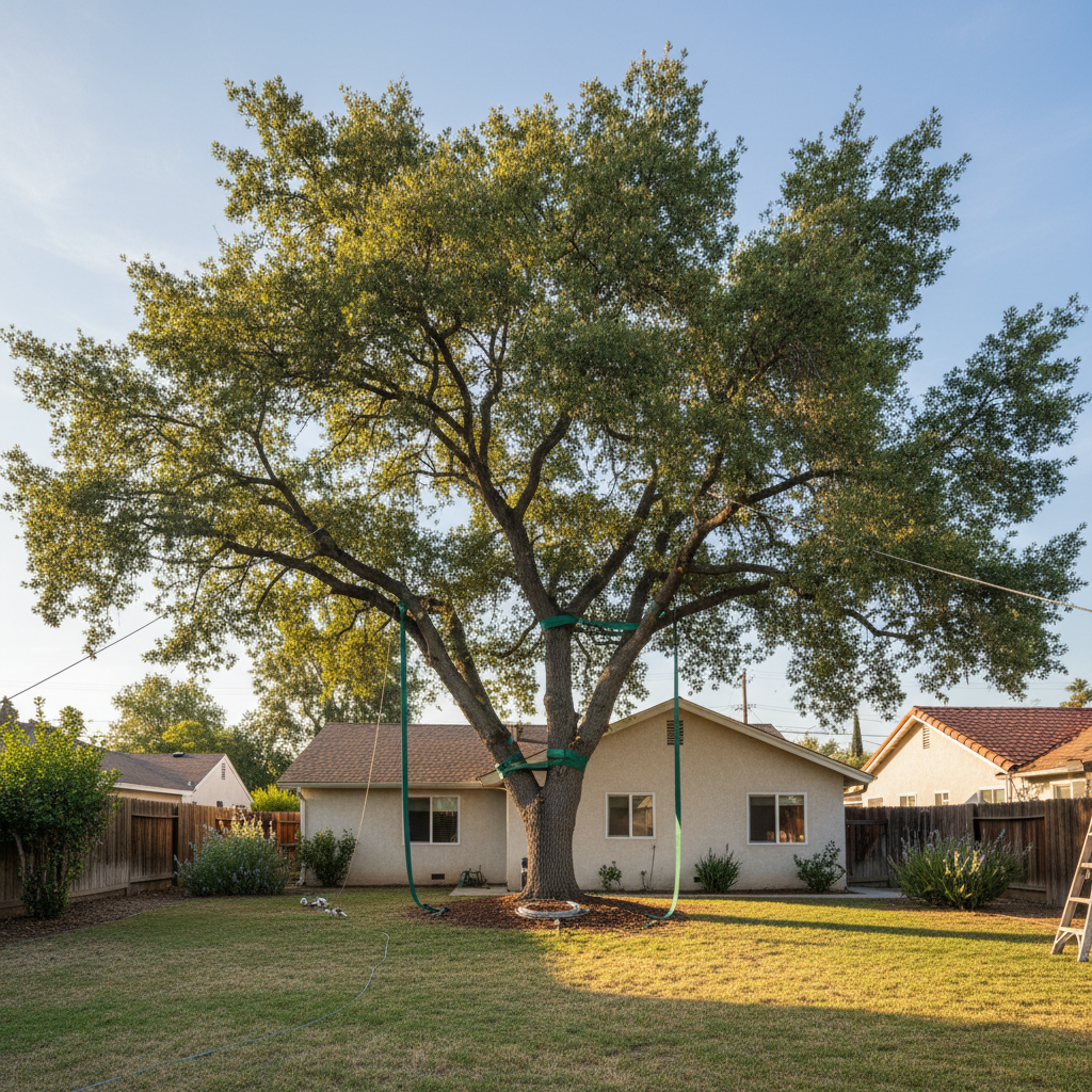 Completed tree cabling and bracing work at a residential property in Inglewood, CA