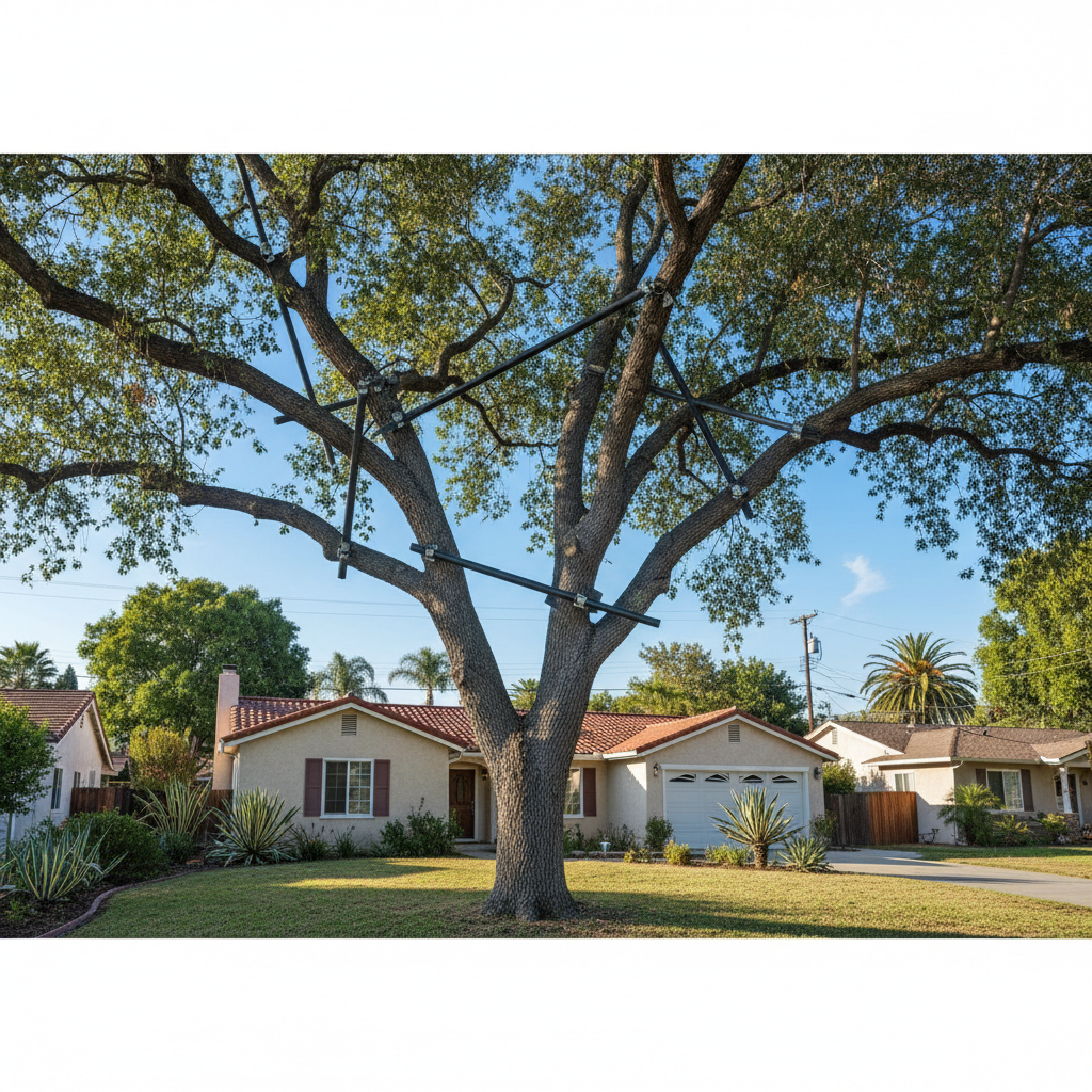 Completed tree cabling and bracing work at a residential property in Inglewood, CA