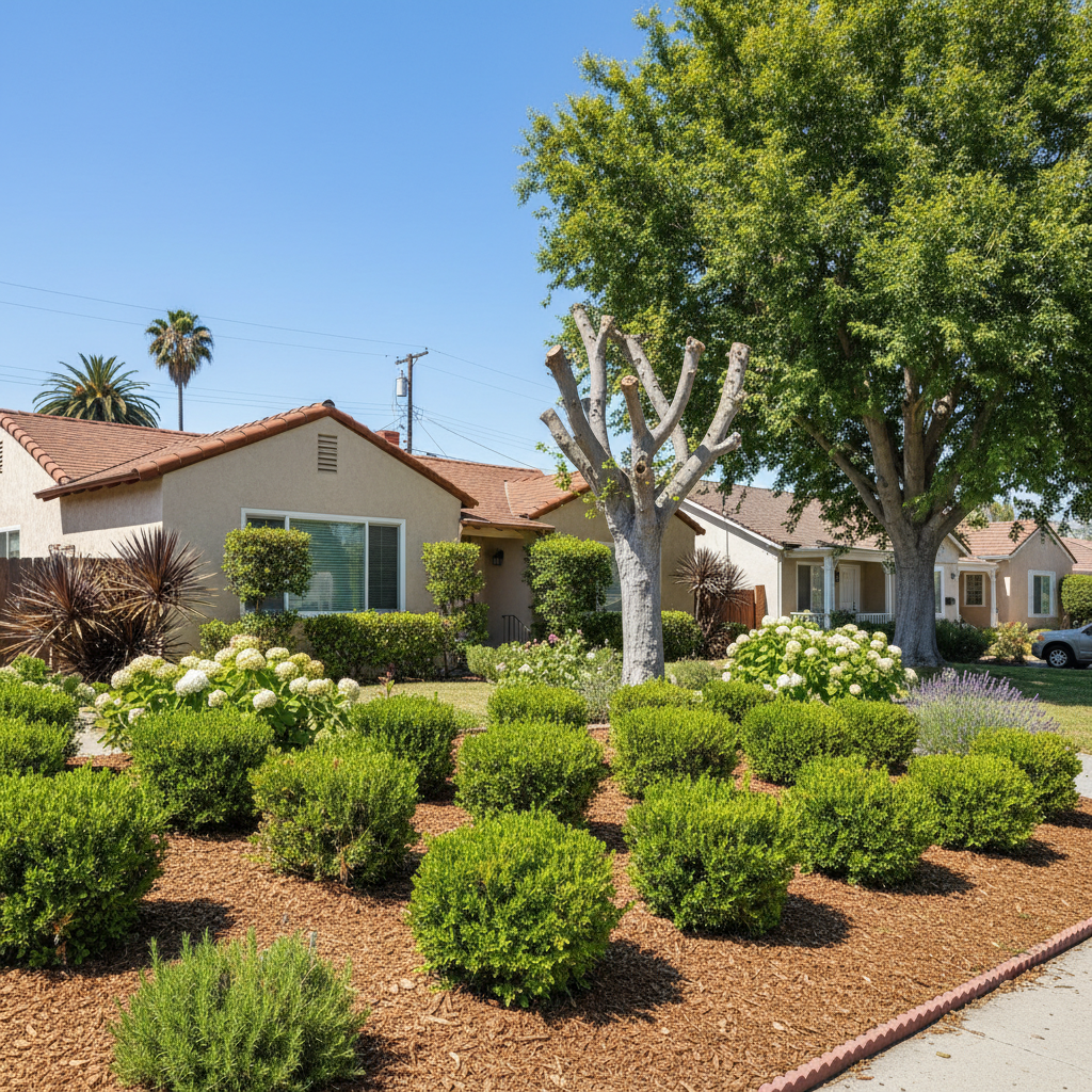 Completed shrub & bush trimming work at a residential property in Inglewood, CA