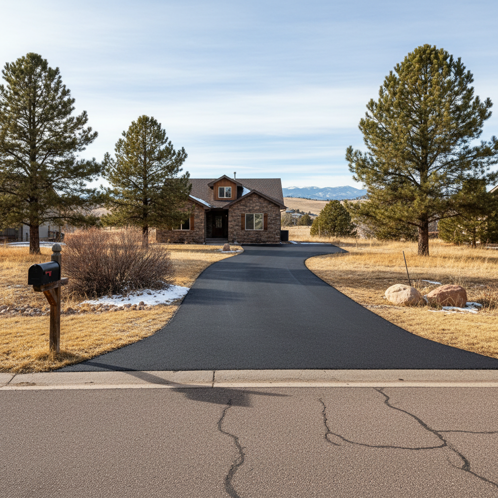 Completed asphalt paving work at a residential property in Brighton, CO