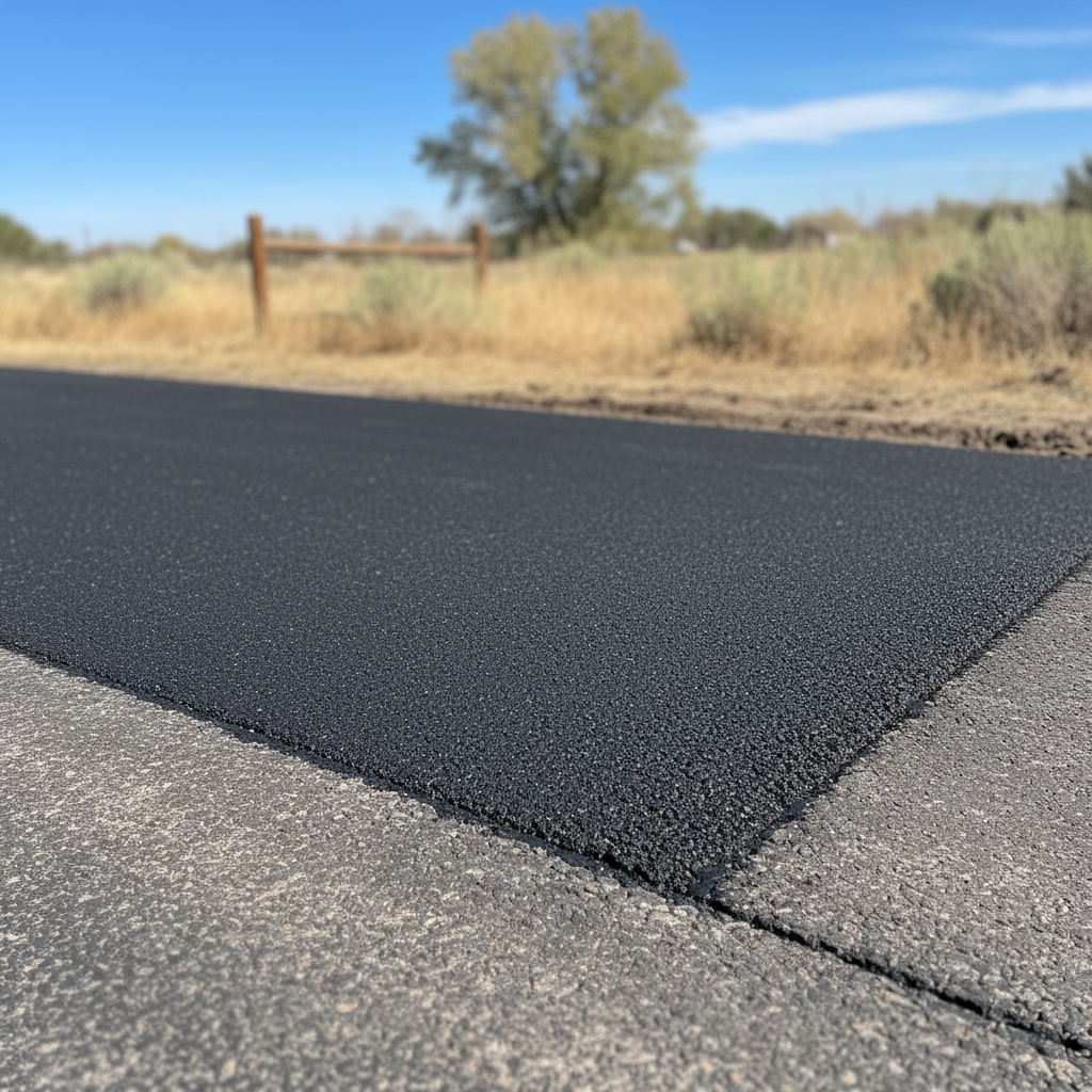 Completed asphalt patching work at a residential property in Brighton, CO