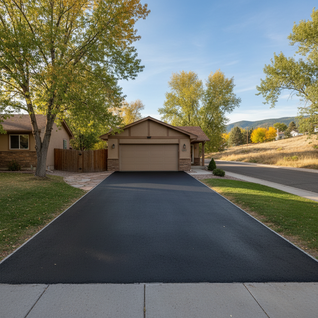 Completed asphalt sealcoating work at a residential property in Boulder, CO