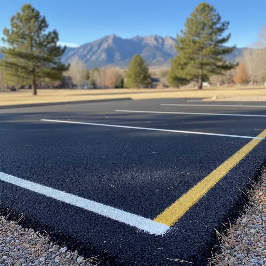 Completed asphalt striping work at a residential property in Boulder, CO