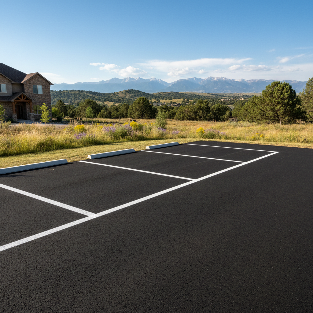 Completed asphalt striping work at a residential property in Denver, CO