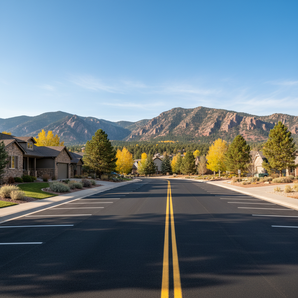 Completed asphalt striping work at a residential property in Boulder, CO