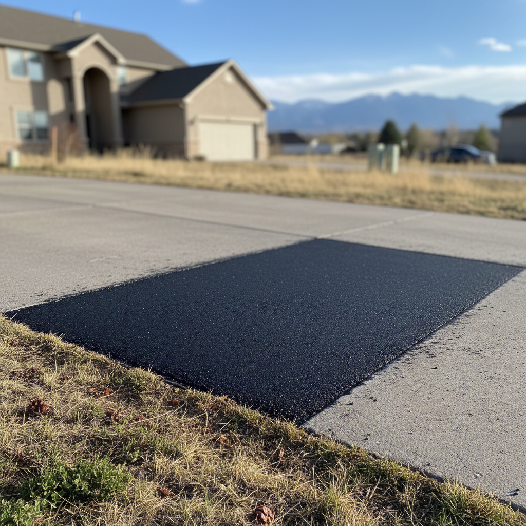 Completed asphalt patching work at a residential property in Lafayette, CO