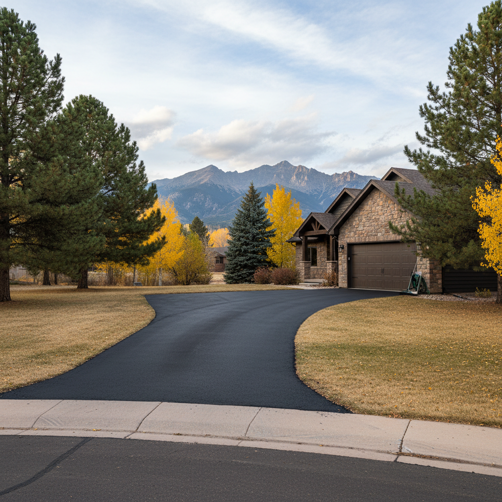 Completed asphalt sealcoating work at a residential property in Lafayette, CO