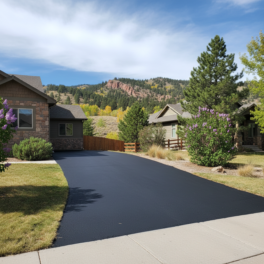 Completed asphalt sealcoating work at a residential property in Boulder, CO