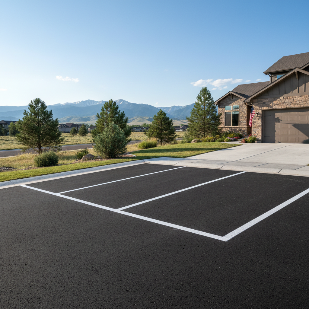 Completed asphalt striping work at a residential property in Parker, CO