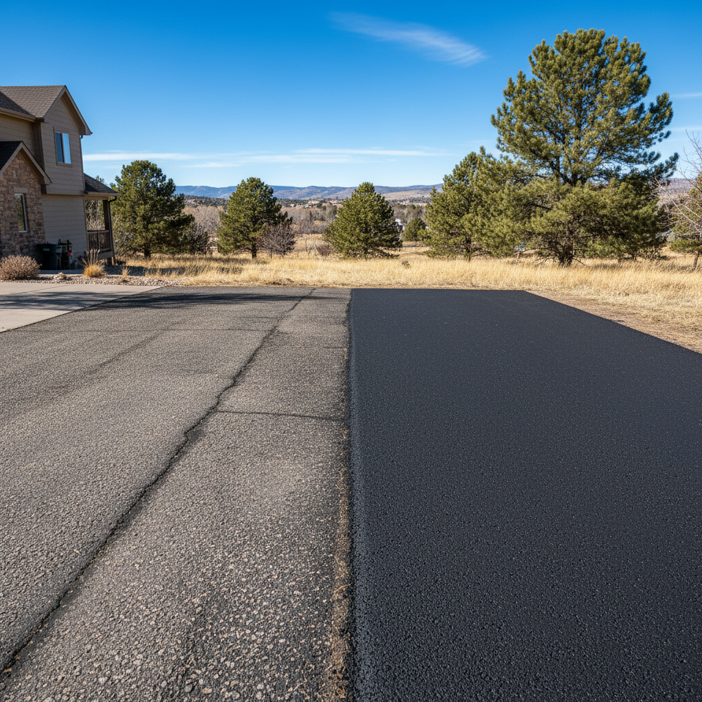 Completed asphalt repair work at a residential property in Parker, CO
