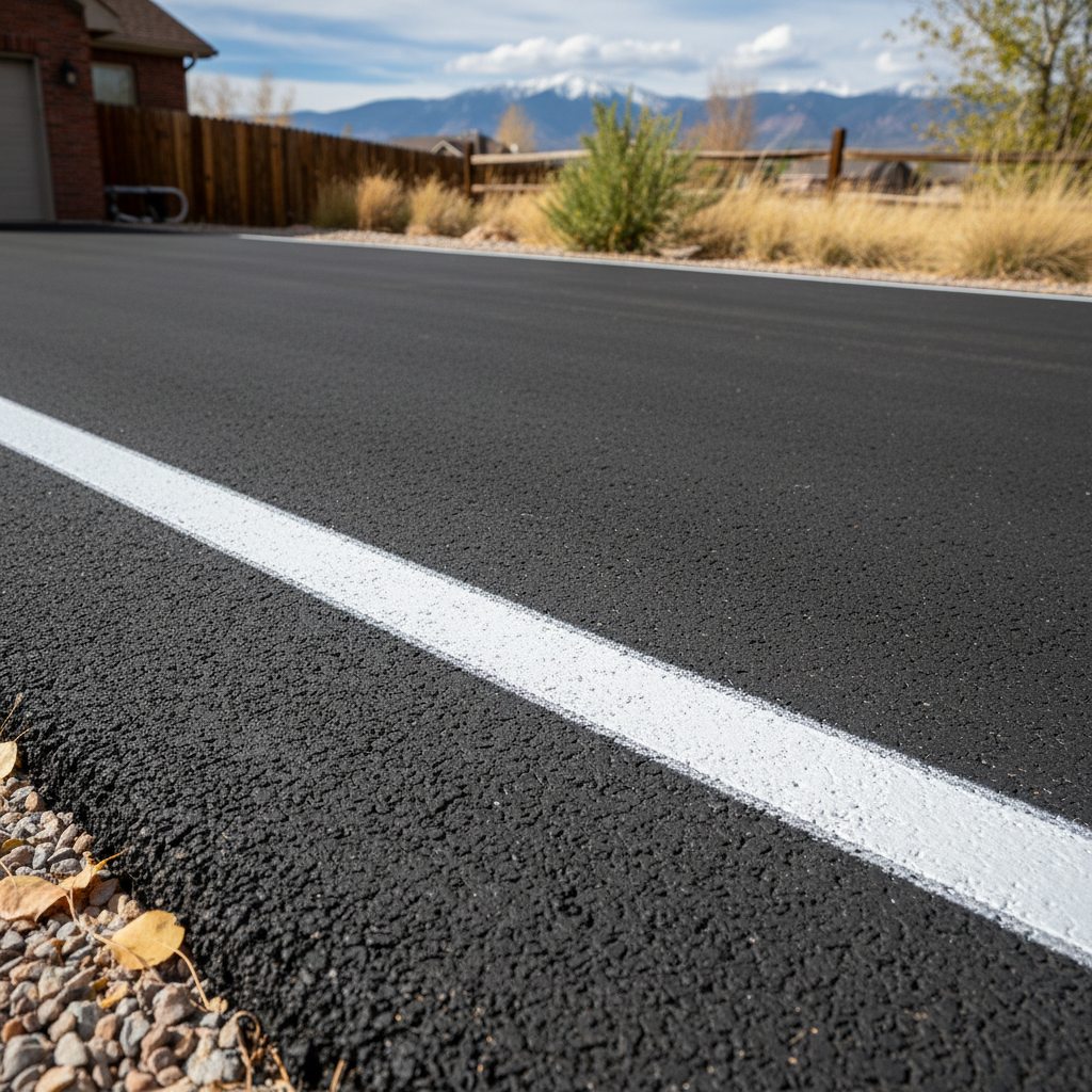 Completed asphalt striping work at a residential property in Lafayette, CO