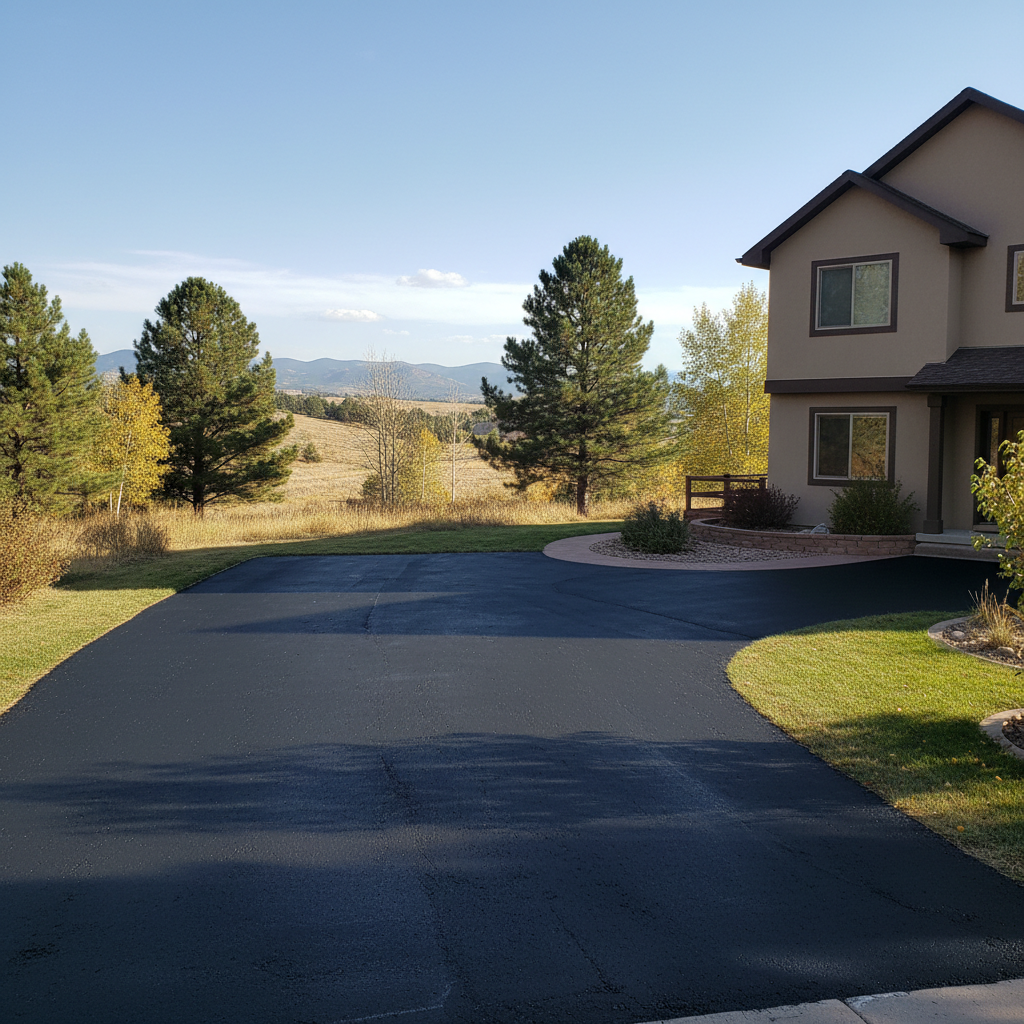 Completed asphalt sealcoating work at a residential property in Lafayette, CO