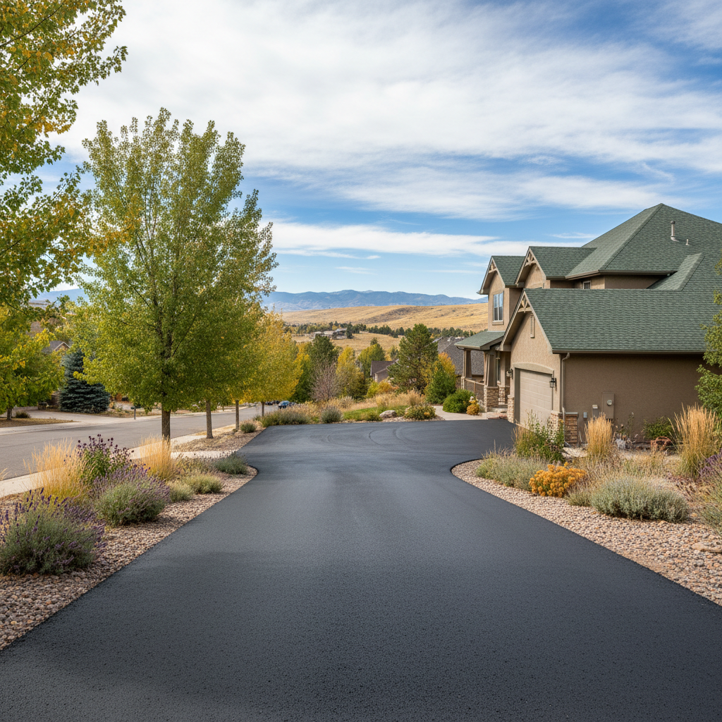 Completed driveway paving work at a residential property in Lafayette, CO