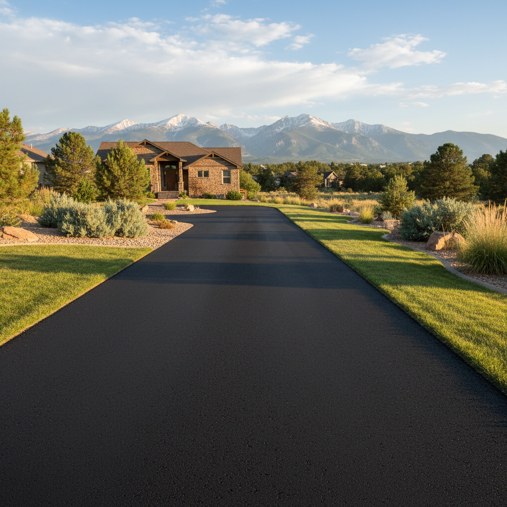 Completed driveway paving work at a residential property in Parker, CO