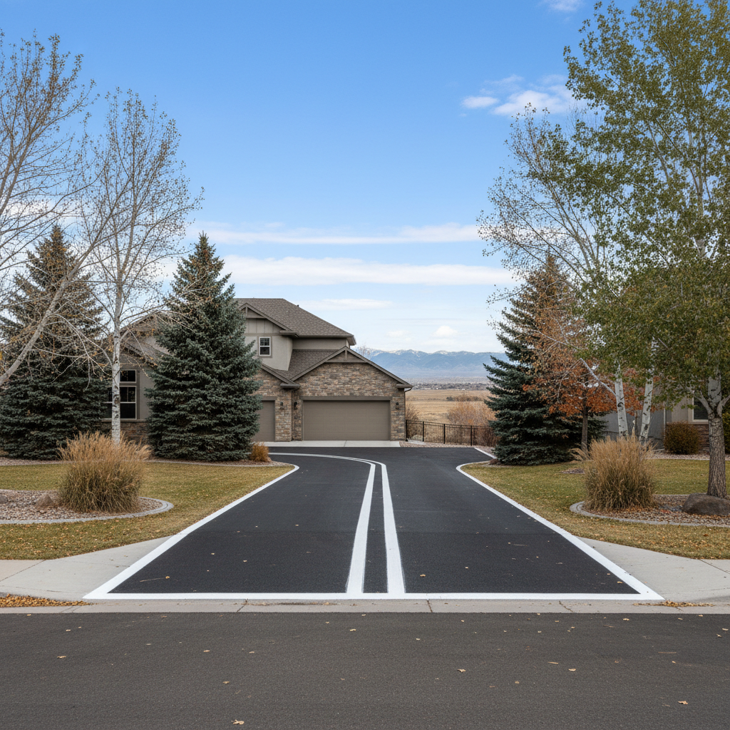 Completed asphalt striping work at a residential property in Aurora, CO