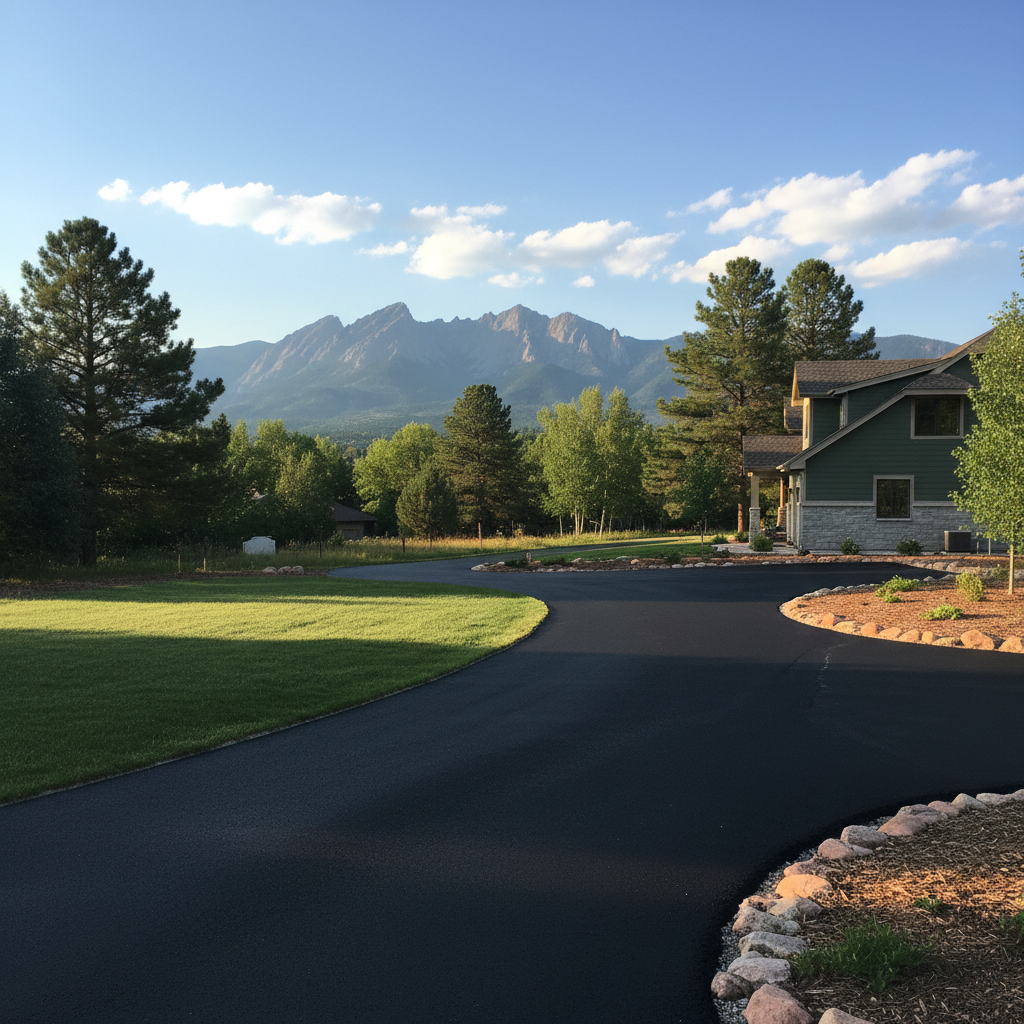 Completed asphalt sealcoating work at a residential property in Boulder, CO
