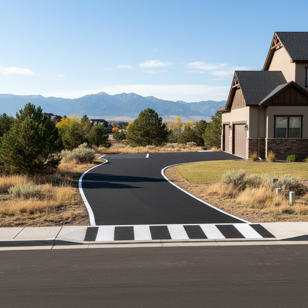 Completed asphalt striping work at a residential property in Parker, CO