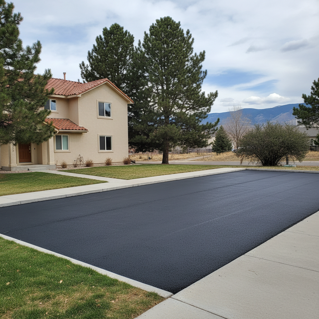 Completed parking lot paving work at a residential property in Fort Collins, CO