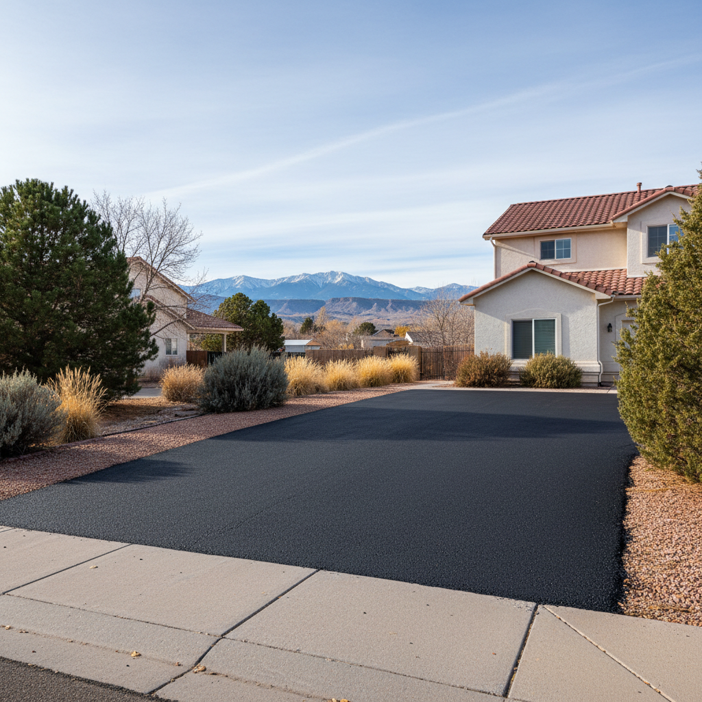 Completed asphalt sealcoating work at a residential property in Pueblo, CO