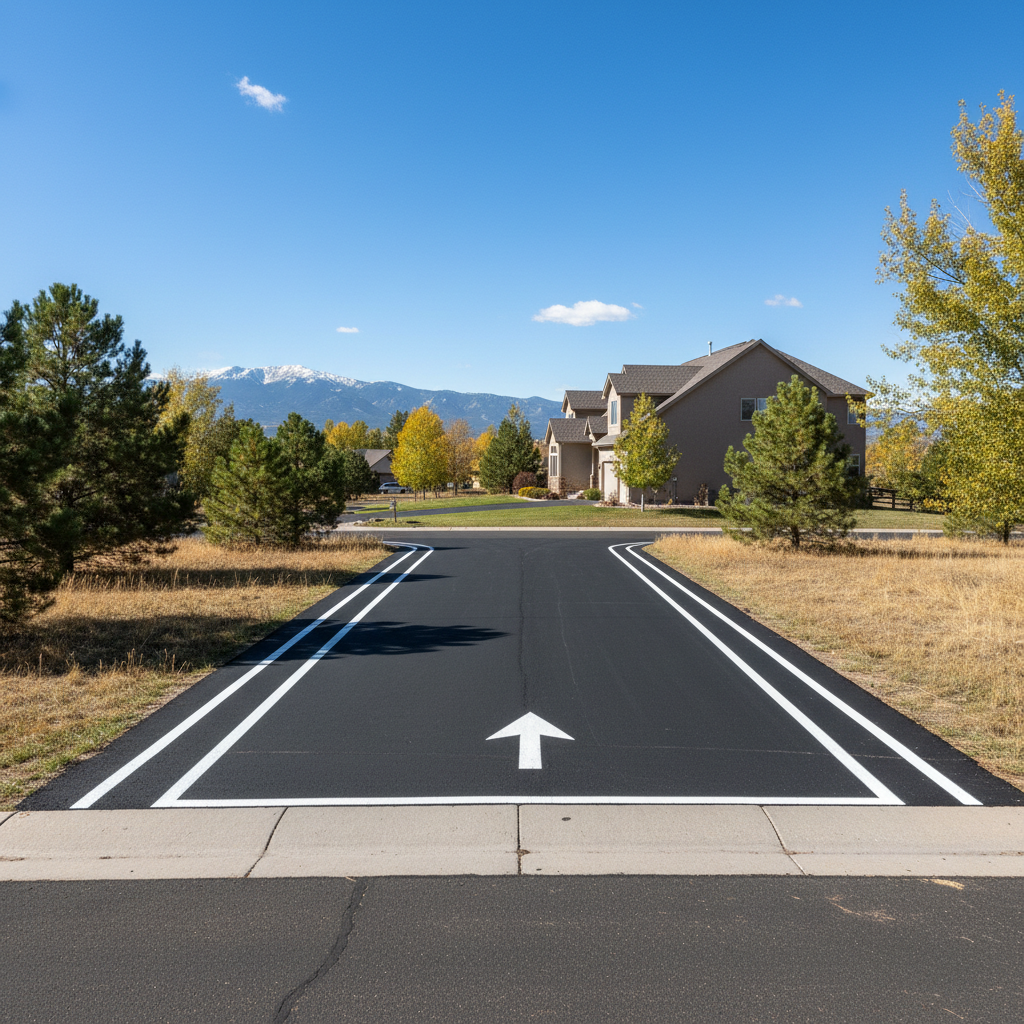Completed asphalt striping work at a residential property in Broomfield, CO