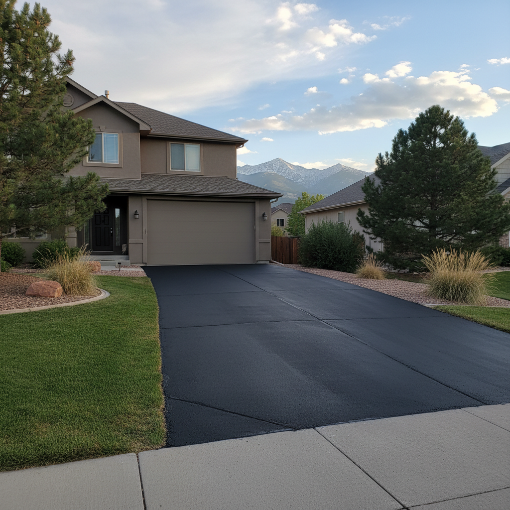 Completed asphalt sealcoating work at a residential property in Westminster, CO