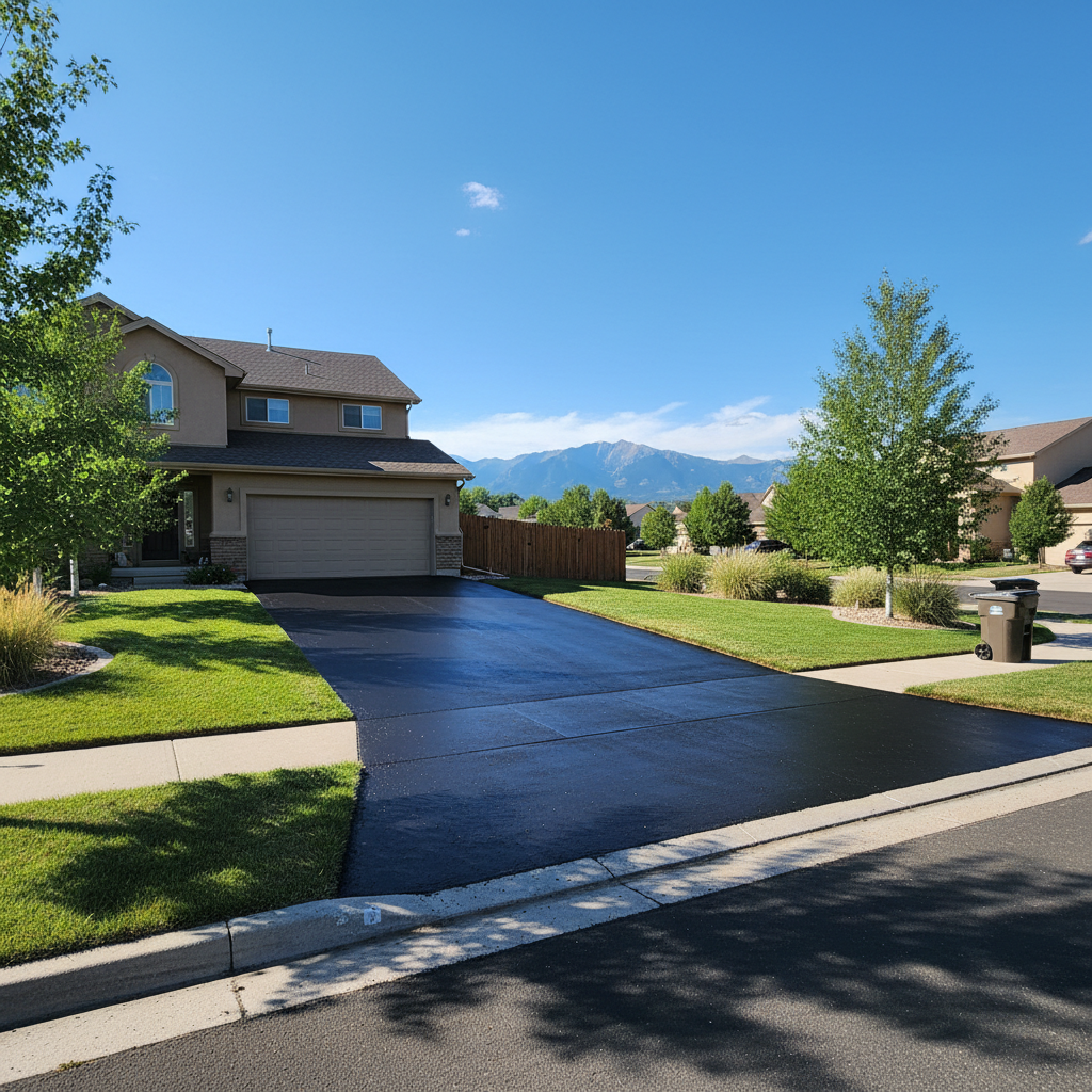 Completed asphalt sealcoating work at a residential property in Westminster, CO