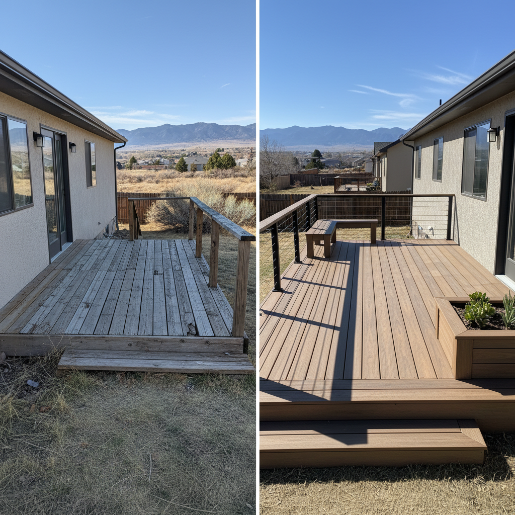 Completed composite decks work at a residential property in Pueblo, CO