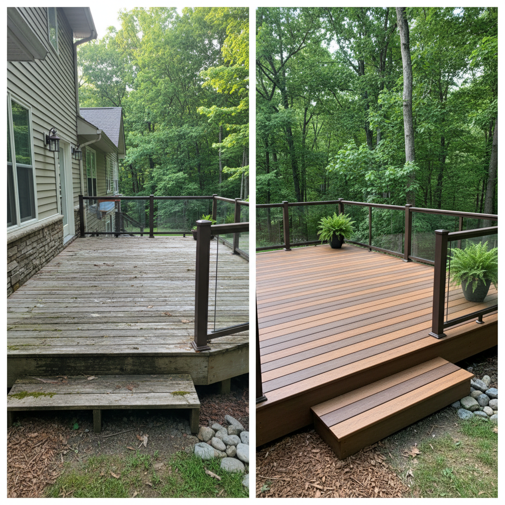 Completed composite decks work at a residential property in Manchester, CT