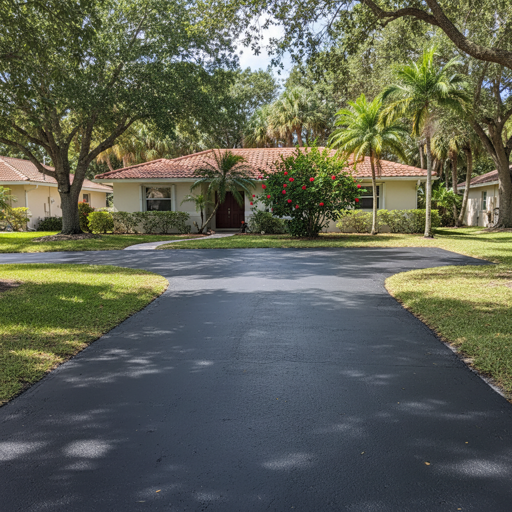 Completed asphalt sealcoating work at a residential property in St James City, FL
