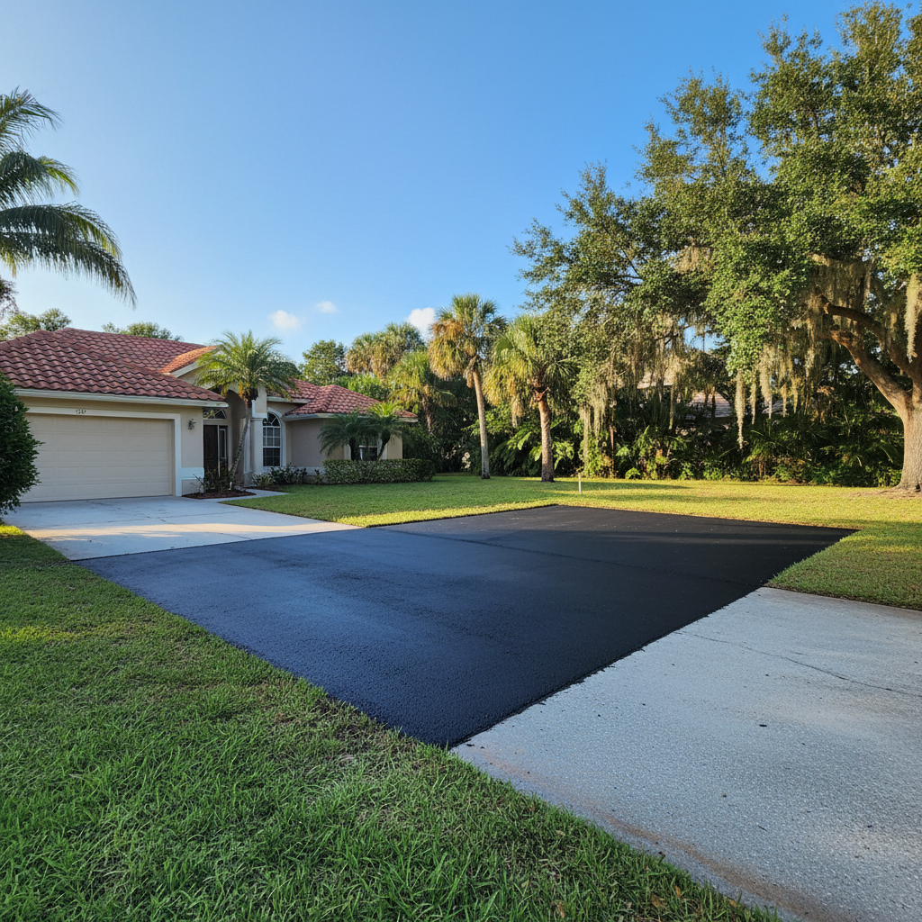 Completed asphalt repair work at a residential property in Daytona Beach, FL