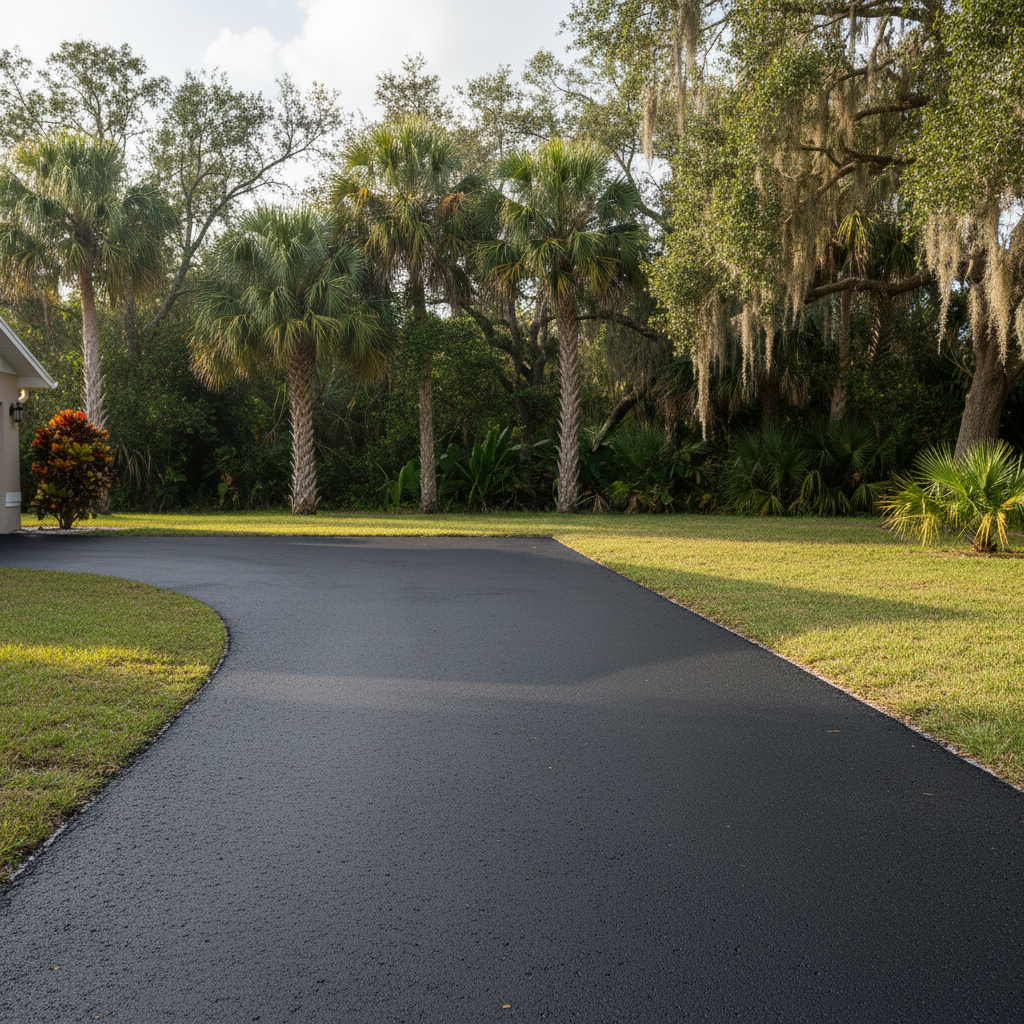 Completed driveway paving work at a residential property in NEW PRT RCHY, FL