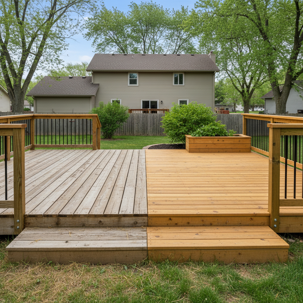 Completed wooden decks work at a residential property in Bellevue, NE