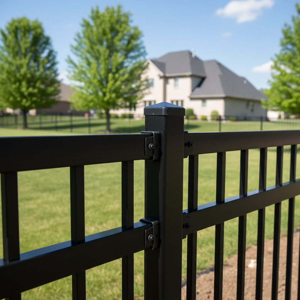 Completed aluminum fence installation work at a residential property in Fremont, NE