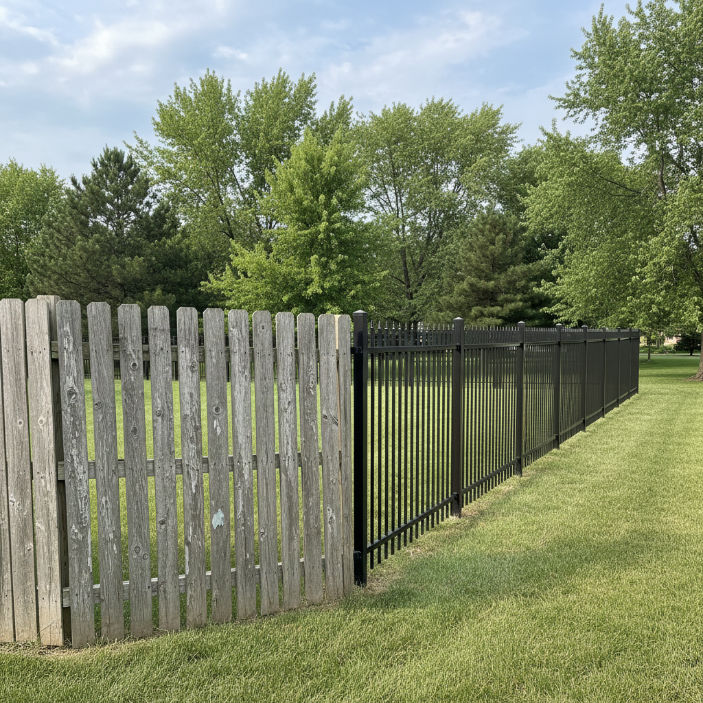 Completed aluminum fence installation work at a residential property in Lincoln, NE