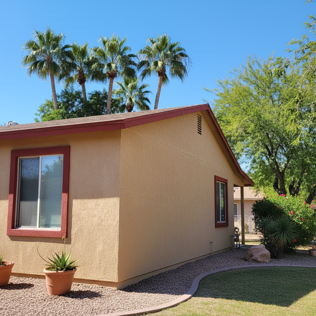Completed stucco installation work at a residential property in Las Vegas, NV