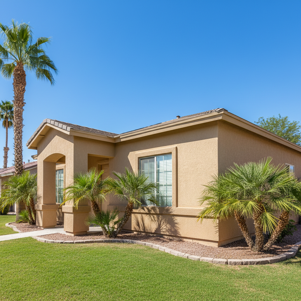 Completed stucco installation work at a residential property in Las Vegas, NV