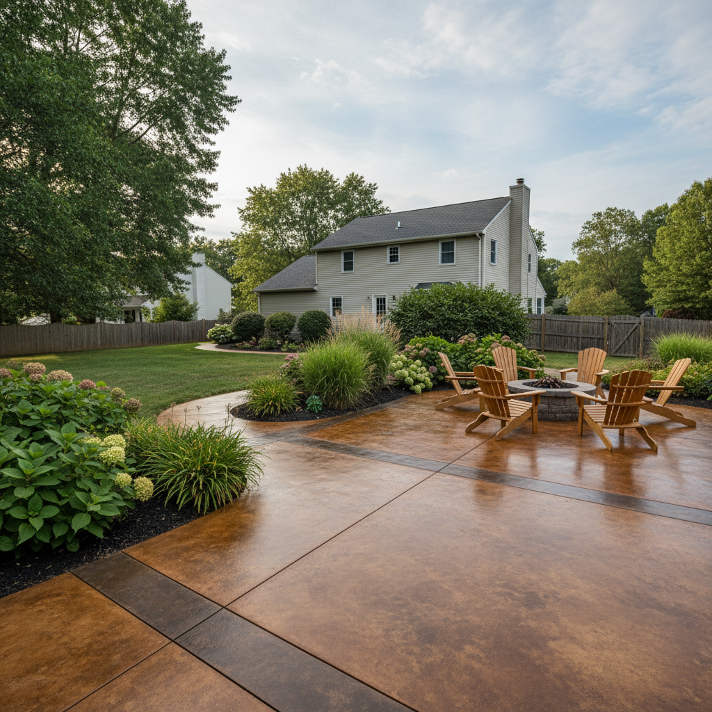 Completed concrete staining work at a residential property in Toms River, NJ