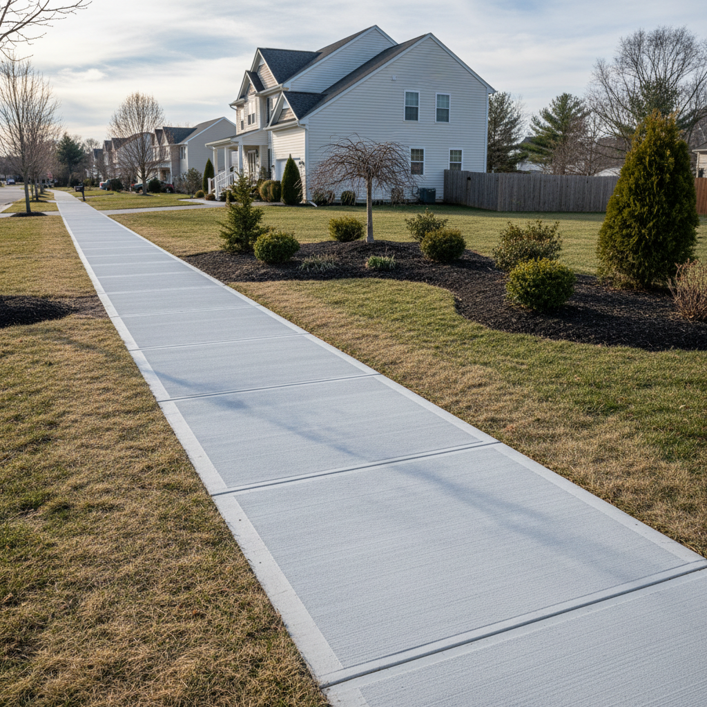 Completed concrete sidewalks work at a residential property in Toms River, NJ