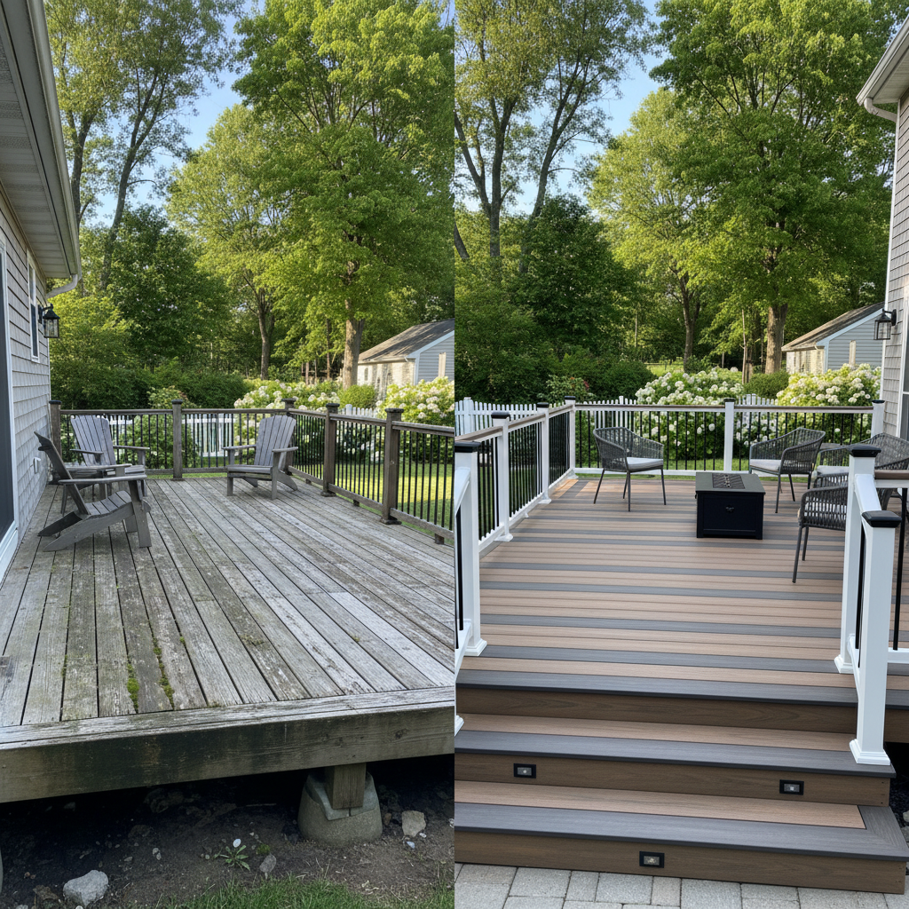 Completed composite decks work at a residential property in Pleasant Valley, NY