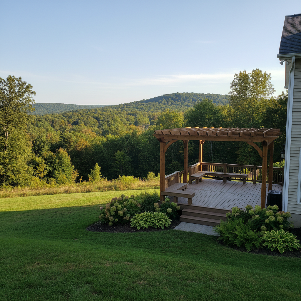 Completed pergola construction work at a residential property in Pleasant Valley, NY