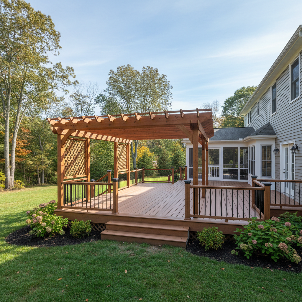 Completed pergola construction work at a residential property in Pleasant Valley, NY