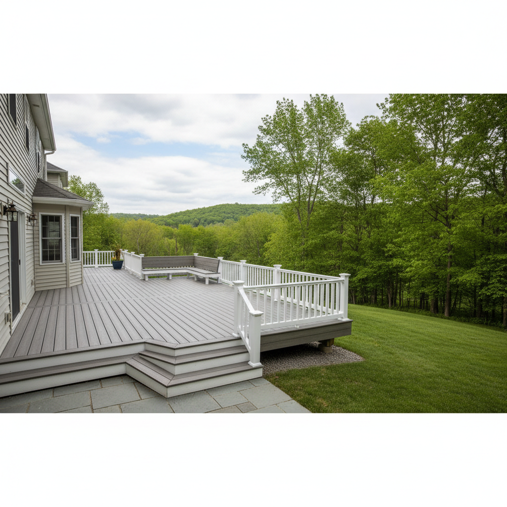 Completed composite decks work at a residential property in Pleasant Valley, NY