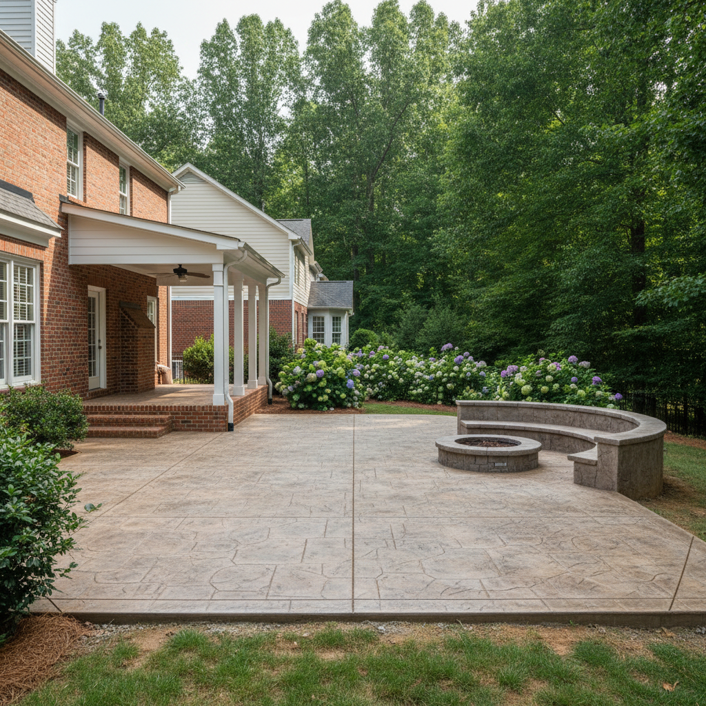 Completed concrete patios work at a residential property in Durham, NC