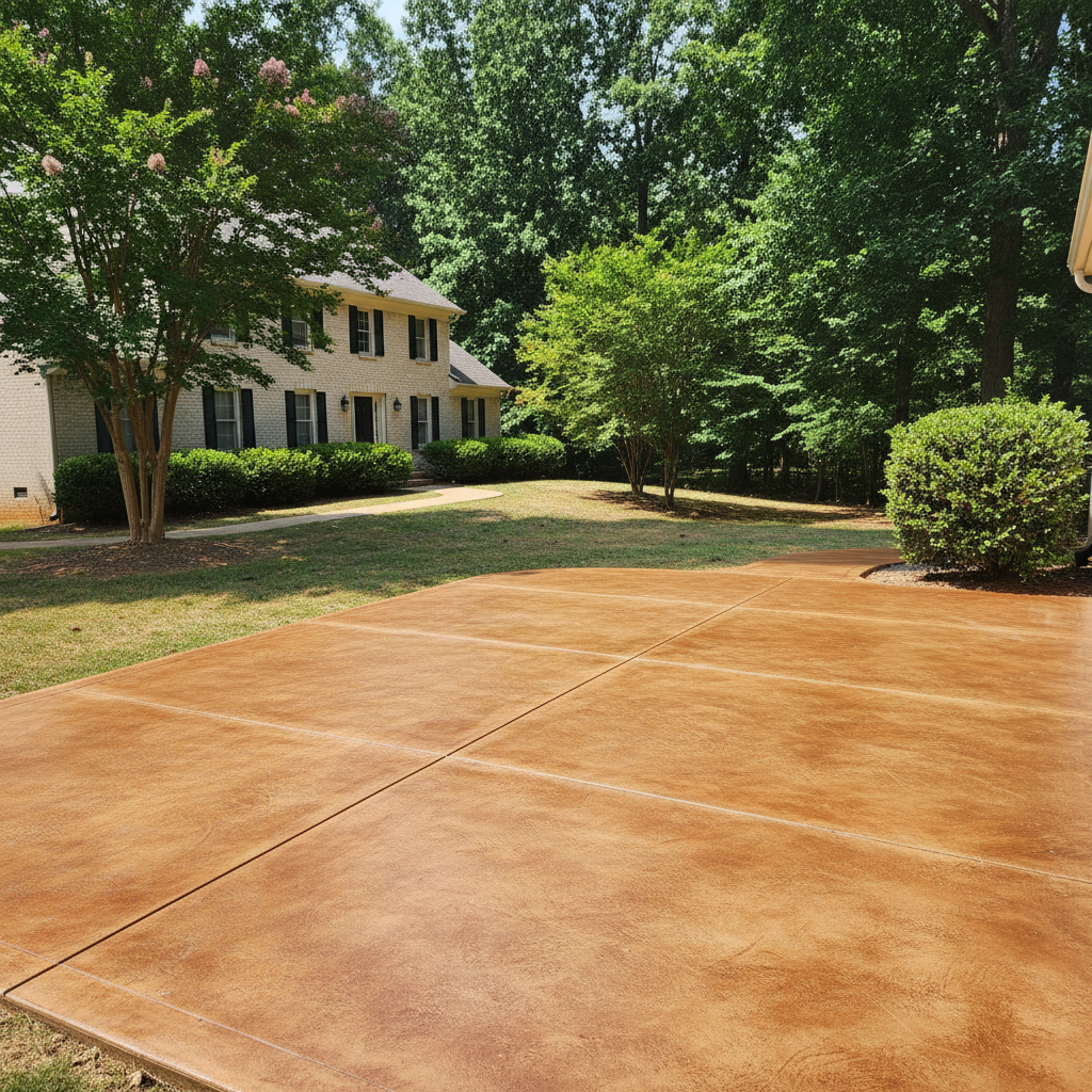Completed concrete staining work at a residential property in Durham, NC