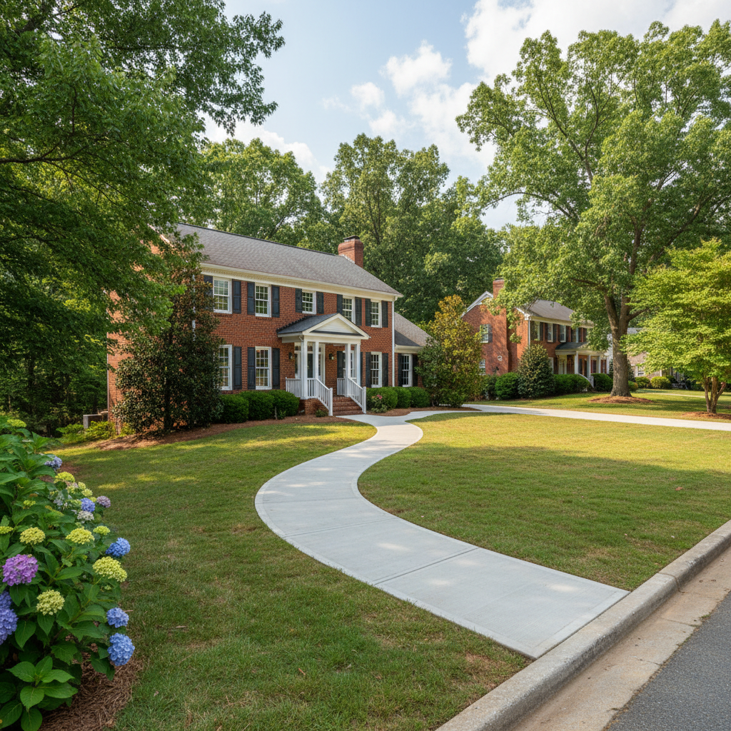 Completed concrete sidewalks work at a residential property in Durham, NC