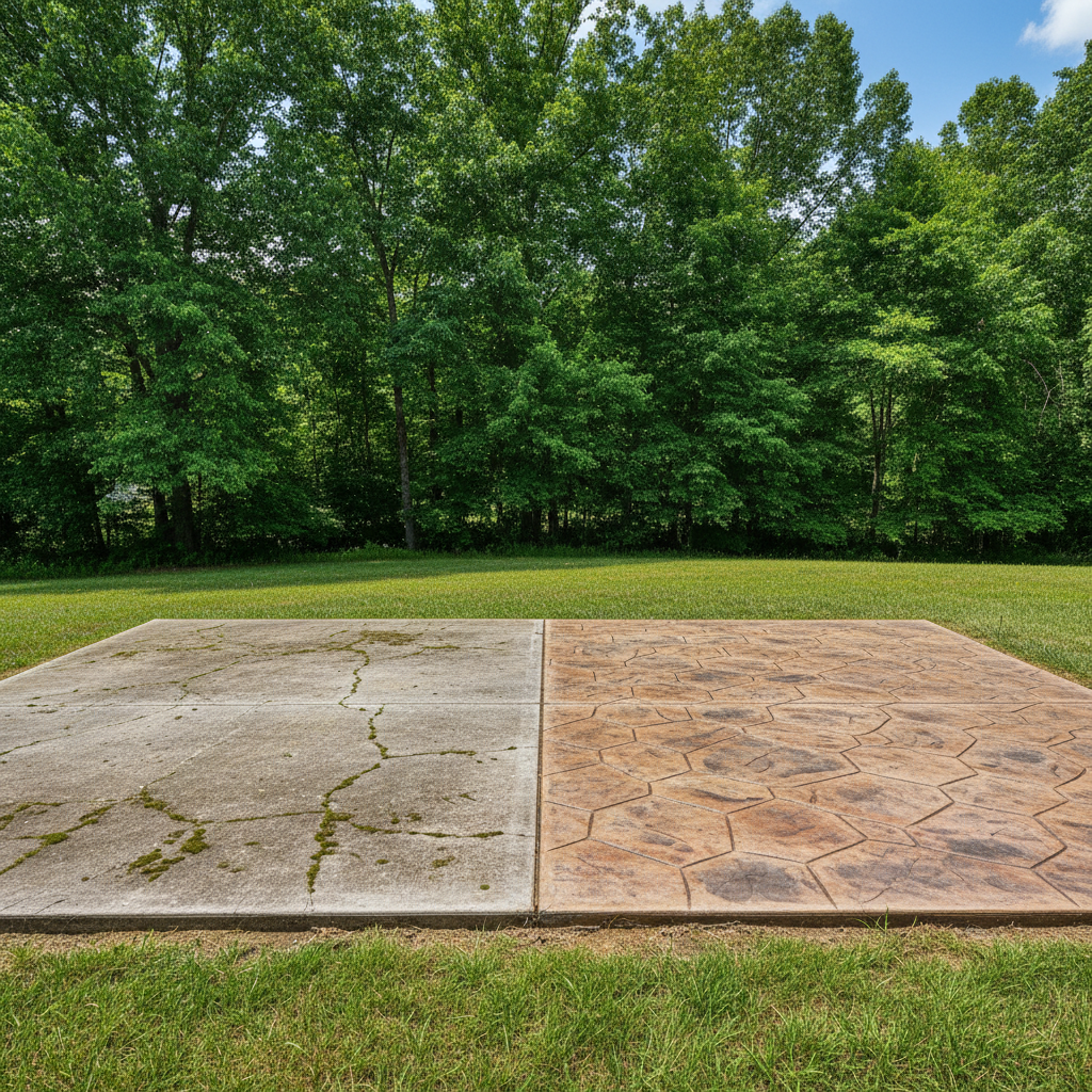 Completed stamped concrete work at a residential property in Lenoir, NC