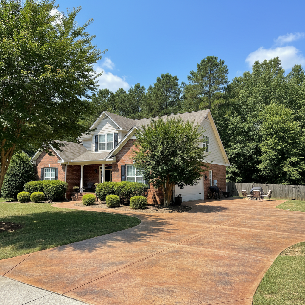 Completed concrete staining work at a residential property in Durham, NC