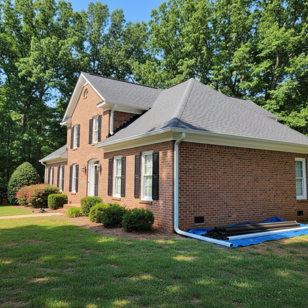Completed gutter replacement work at a residential property in Chapel Hill, NC
