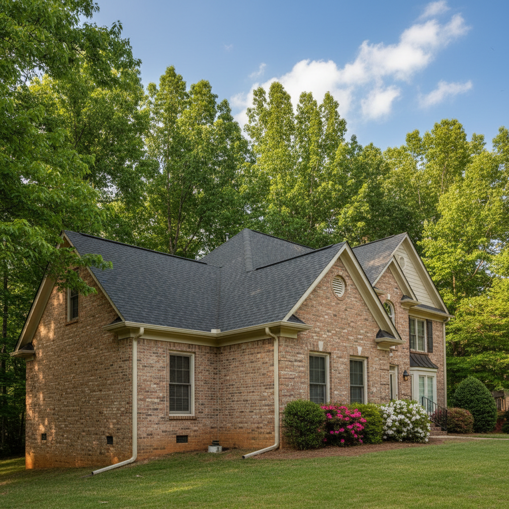 Completed gutter installation work at a residential property in Chapel Hill, NC