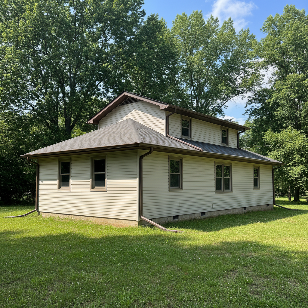 Completed gutter installation work at a residential property in Durham, NC